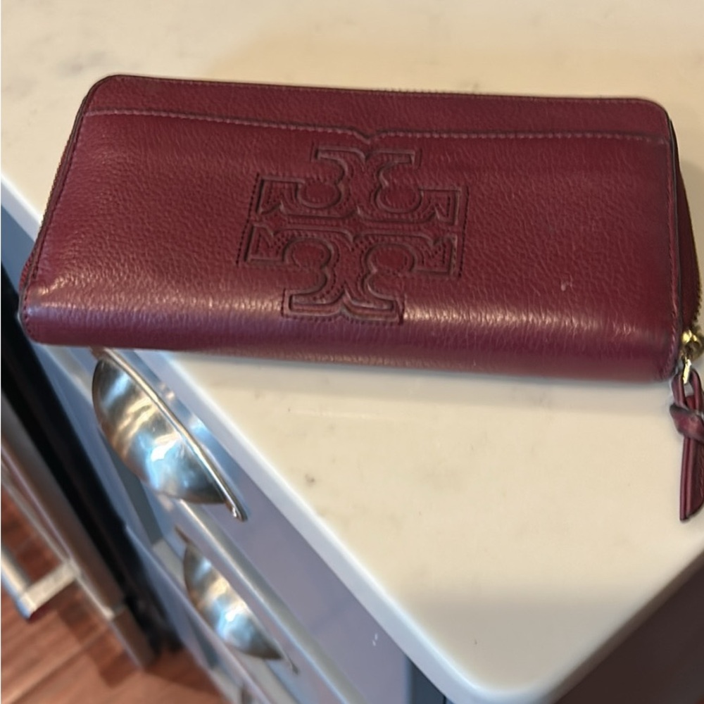 Tory Burch Burgundy Zip Around Leather Wallet